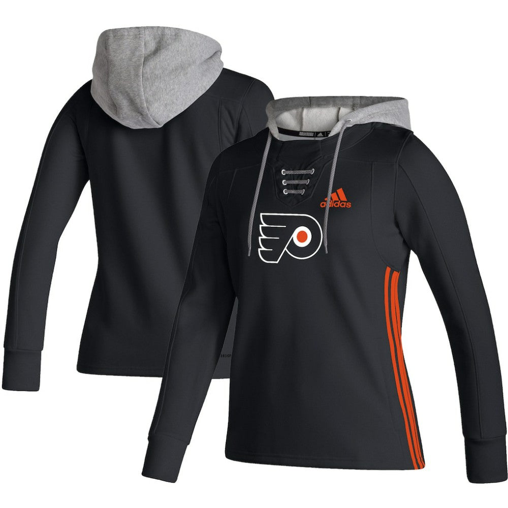 Philadelphia Flyers adidas Women's Skate Lace AEROREADY Pullover Hoodie - Black - NHL 4259692