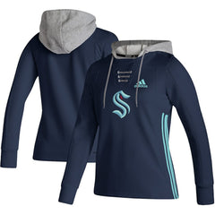 Seattle Kraken adidas Women's Skate Lace AEROREADY Pullover Hoodie - Deep Sea Blue - NHL 4259695