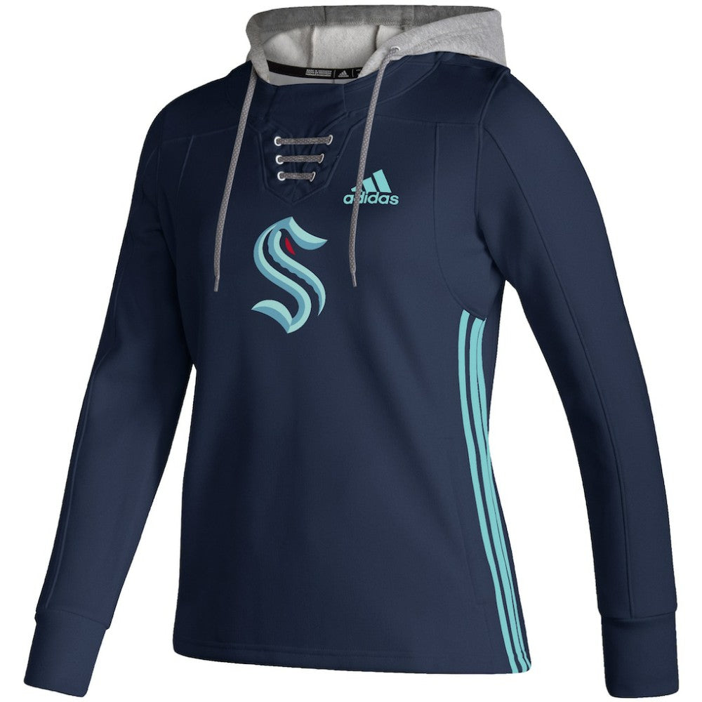 Seattle Kraken adidas Women's Skate Lace AEROREADY Pullover Hoodie - Deep Sea Blue - NHL 4259695