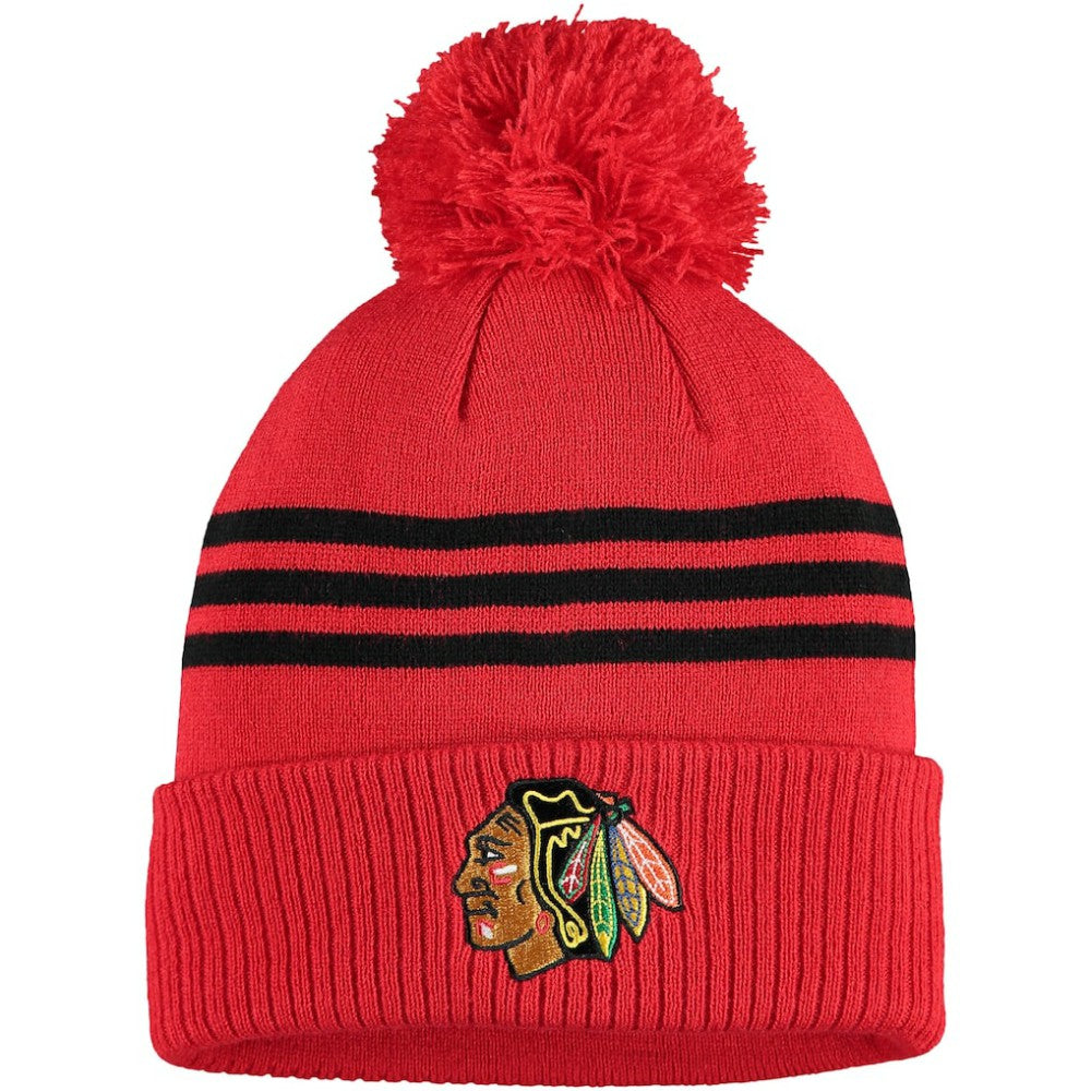Chicago Blackhawks adidas Locker Room Three Stripe Cuffed Knit Hat with Pom - Navy - NHL 4265689