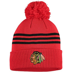 Chicago Blackhawks adidas Locker Room Three Stripe Cuffed Knit Hat with Pom - Navy - NHL 4265689