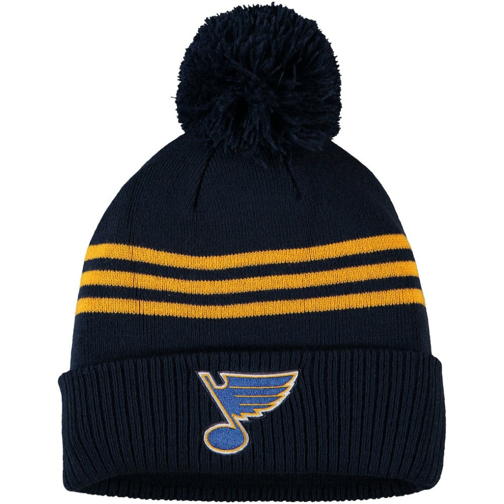 St. Louis Blues adidas Locker Room Three Stripe Cuffed Knit Hat with Pom - Navy - NHL 4265699