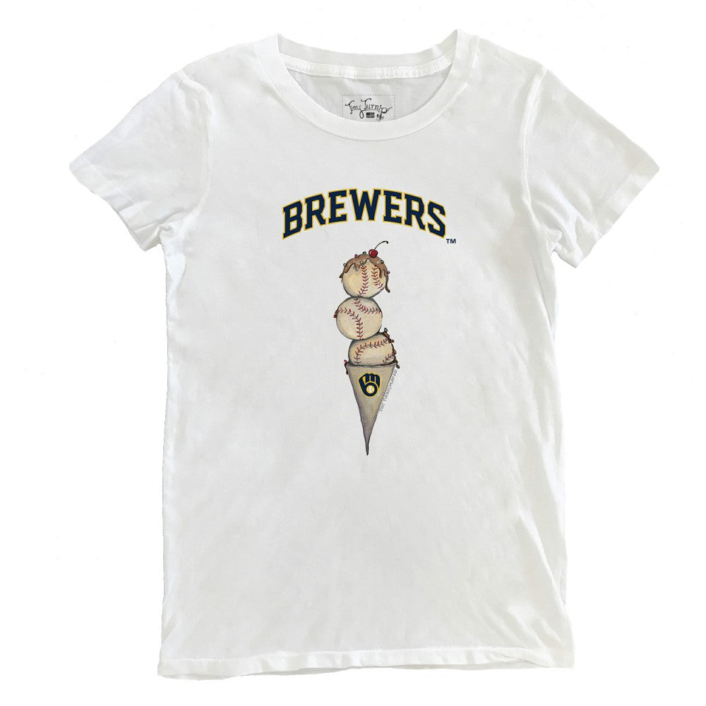 Milwaukee Brewers Tiny Turnip Women's Triple Scoop T-Shirt - White - MLB on Sale