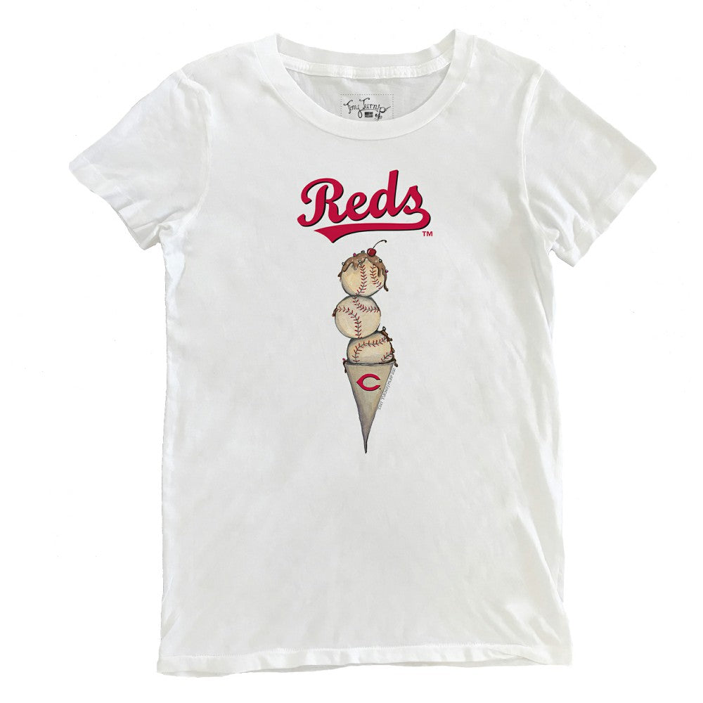 Cincinnati Reds Tiny Turnip Women's Triple Scoop T-Shirt - White - MLB Lifestyle