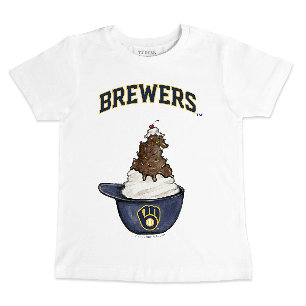 Milwaukee Brewers Tiny Turnip Youth Sundae Helmet T-Shirt - White - MLB Sale