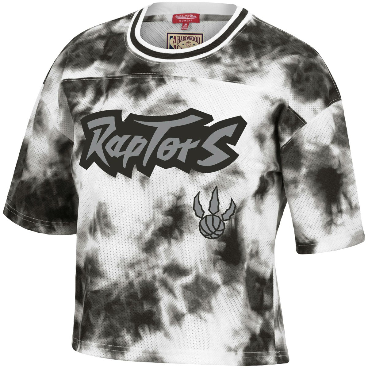 Toronto Raptors Women's Hardwood Classics Tie-Dye Cropped T-Shirt Black/White | Mitchell & Ness US