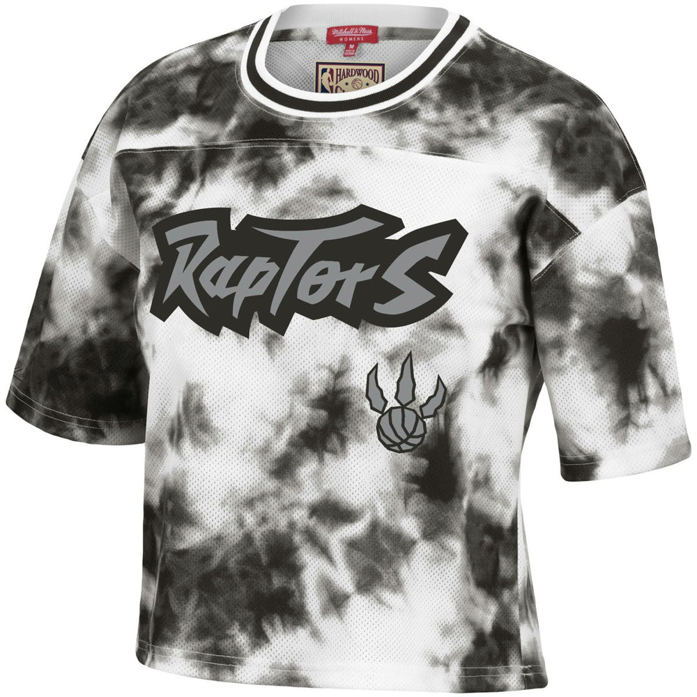 Toronto Raptors Women's Hardwood Classics Tie-Dye Cropped T-Shirt Black/White | Mitchell & Ness US