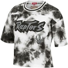 Toronto Raptors Women's Hardwood Classics Tie-Dye Cropped T-Shirt Black/White | Mitchell & Ness US