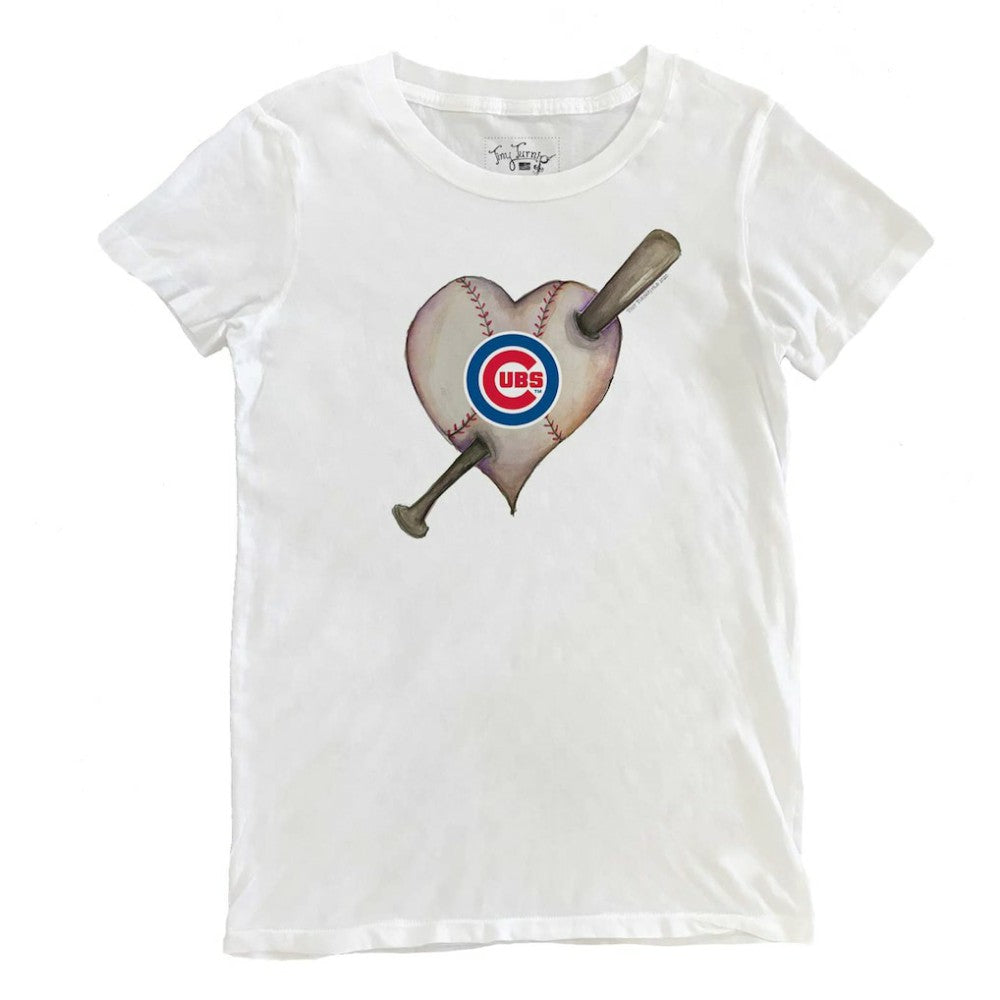 Chicago Cubs Tiny Turnip Women's Heart Bat T-Shirt - White - MLB Sale