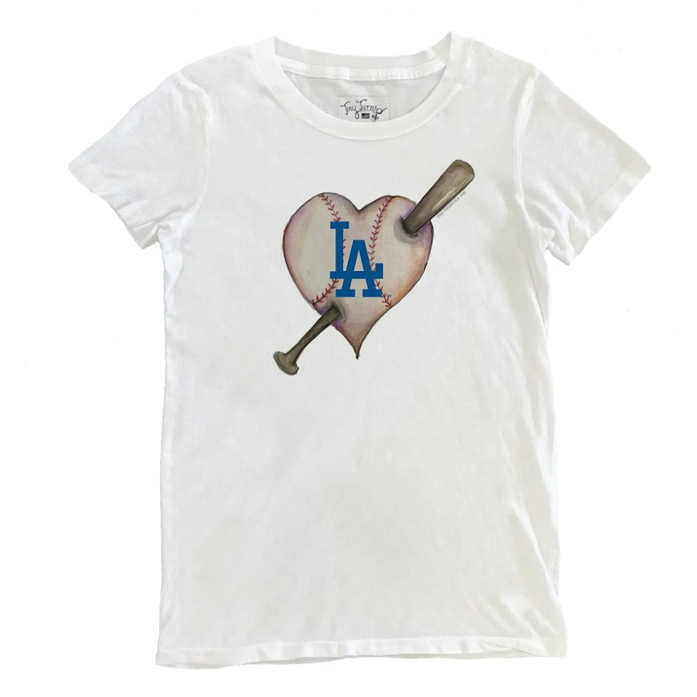 Los Angeles Dodgers Tiny Turnip Women's Heart Bat T-Shirt - White - MLB Discount