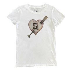San Diego Padres Tiny Turnip Women's Heart Bat T-Shirt - White - MLB Lifestyle