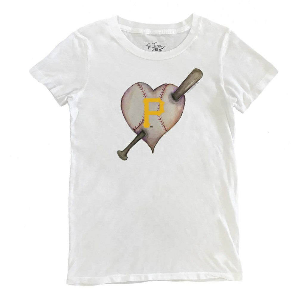 Pittsburgh Pirates Tiny Turnip Women's Heart Bat T-Shirt - White - MLB Sale