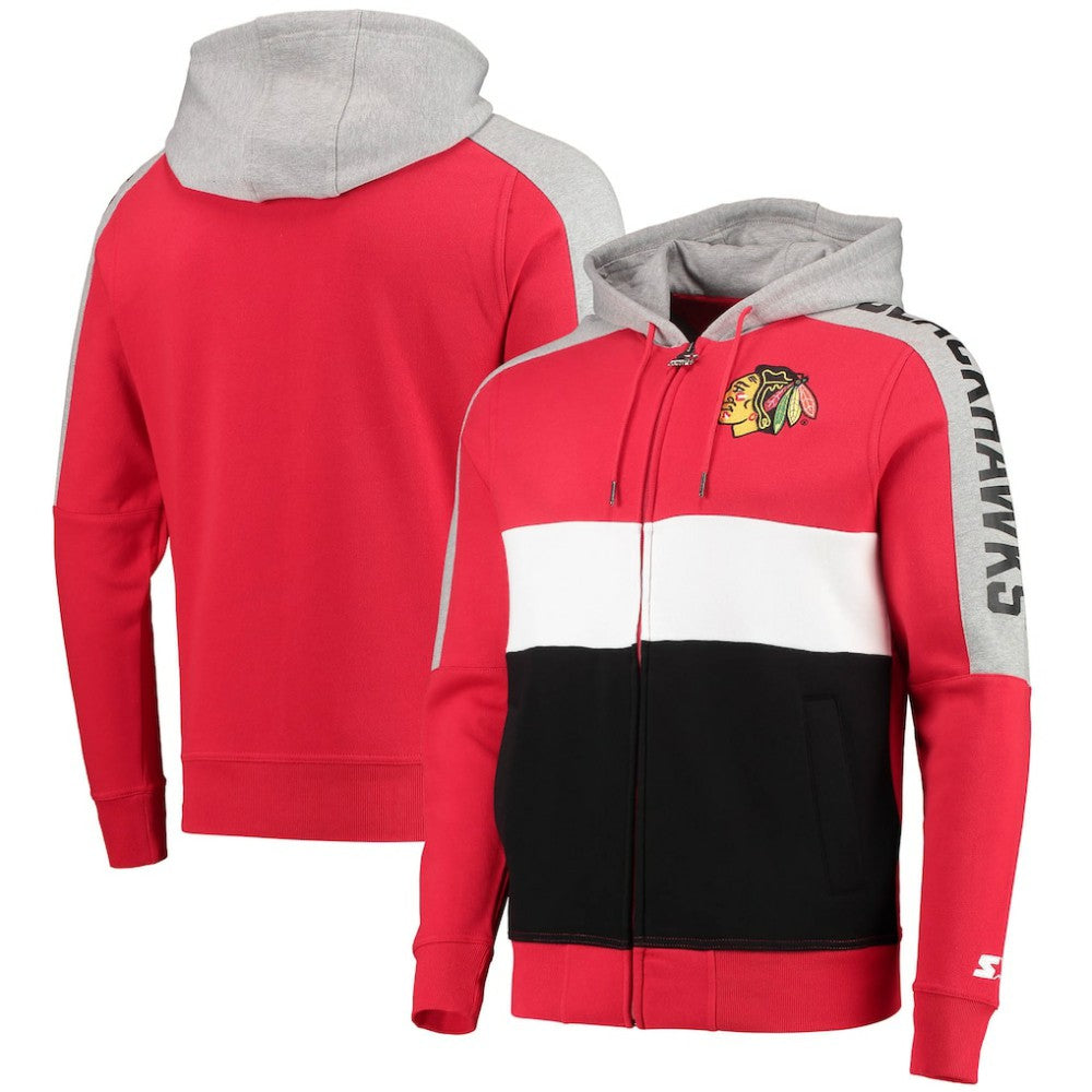 Chicago Blackhawks Starter Playoffs Color Block Full-Zip Hoodie - Red/Black - NHL 4270903