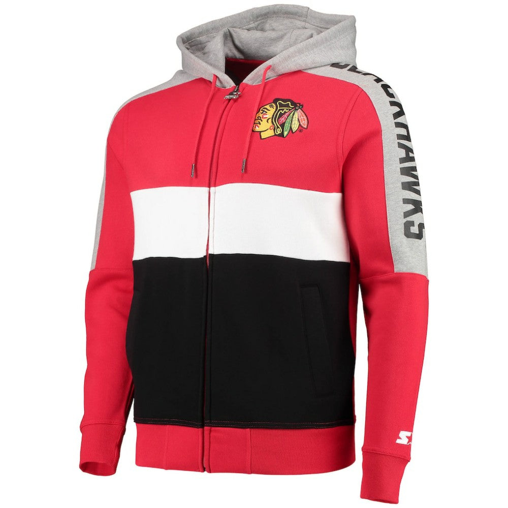 Chicago Blackhawks Starter Playoffs Color Block Full-Zip Hoodie - Red/Black - NHL 4270903