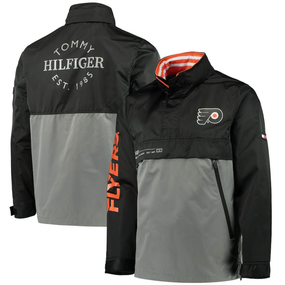 Philadelphia Flyers Tommy Hilfiger Anorak Quarter-Zip Hoodie Jacket - Black/Gray - NHL 4271043