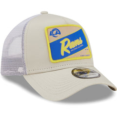 Los Angeles Rams New Era Happy Camper A-Frame Trucker 9FORTY Snapback Hat Khaki/White
