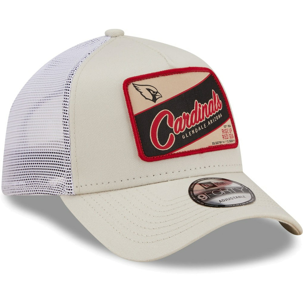 Arizona Cardinals New Era Happy Camper A-Frame Trucker 9FORTY Snapback Hat Khaki/White