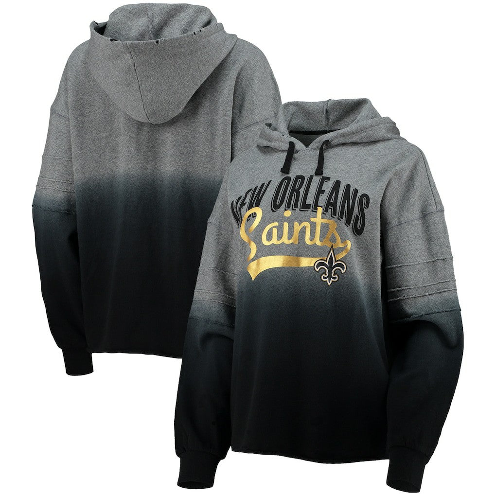 New Orleans Saints Touch Women's Superstar Dip-Dye Pullover Hoodie Heathered Gray/Black