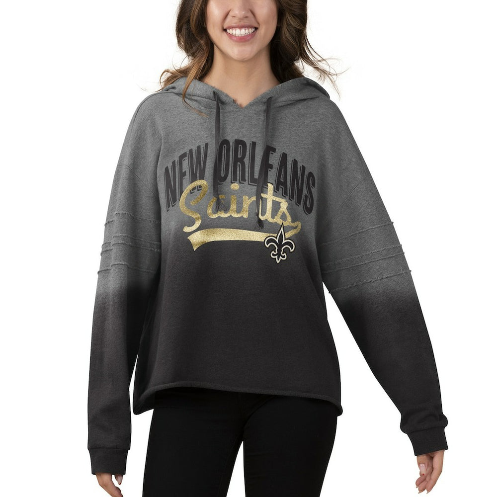 New Orleans Saints Touch Women's Superstar Dip-Dye Pullover Hoodie Heathered Gray/Black