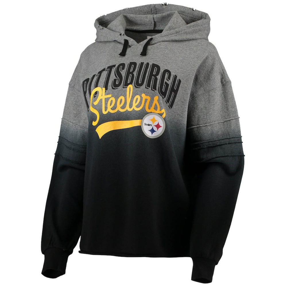 Pittsburgh Steelers Touch Women's Superstar Dip-Dye Pullover Hoodie Heathered Gray/Black