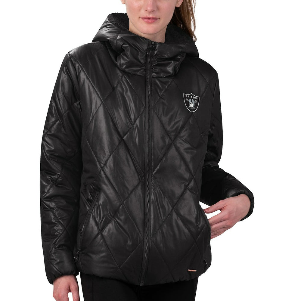 Las Vegas Raiders MSX by Michael Strahan Women's Charlotte Full-Zip Hoodie Puffer Jacket Black