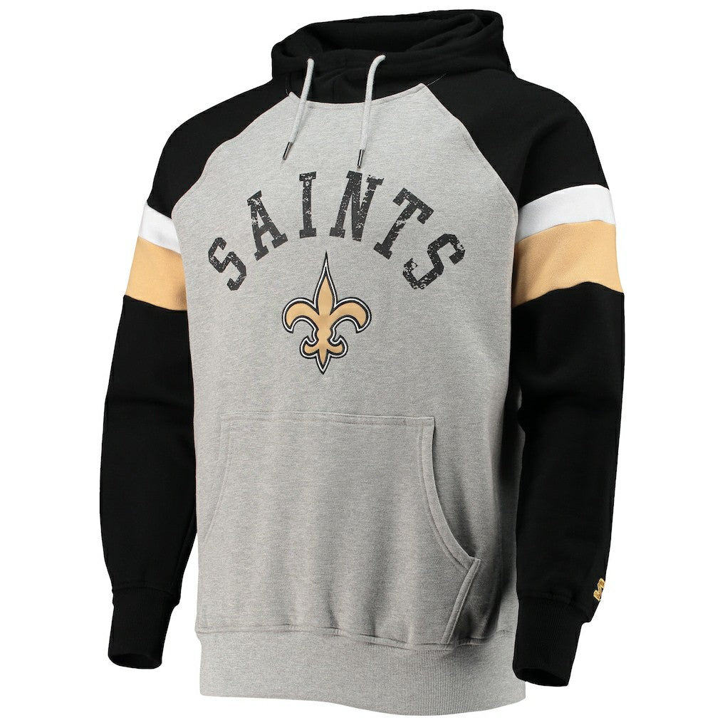 New Orleans Saints Starter Home Run Raglan Pullover Hoodie Heathered Gray/Black