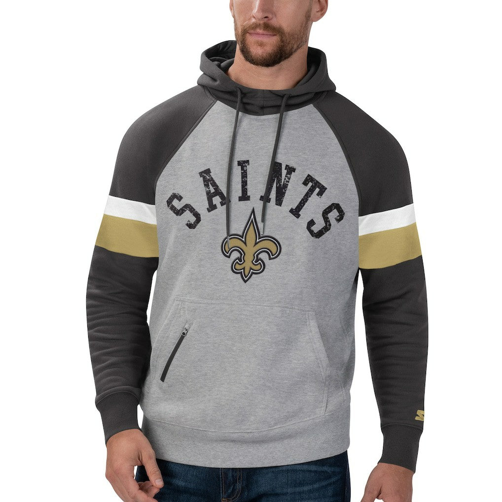New Orleans Saints Starter Home Run Raglan Pullover Hoodie Heathered Gray/Black
