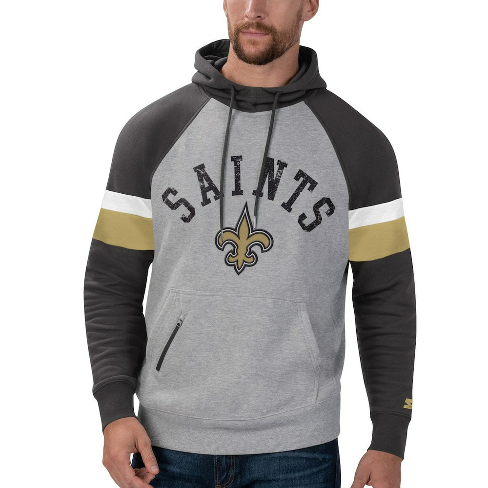 New Orleans Saints Starter Home Run Raglan Pullover Hoodie Heathered Gray/Black