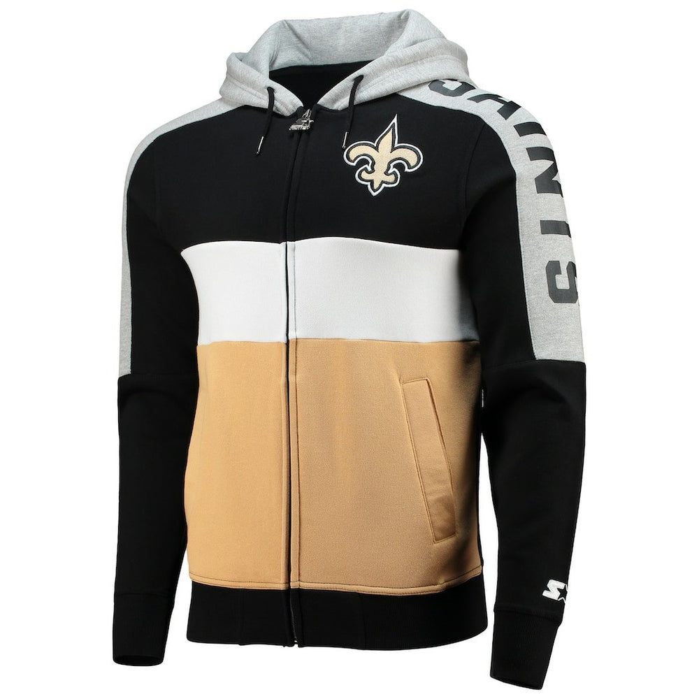 New Orleans Saints Starter Playoffs Color Block Full-Zip Hoodie Black/Gold