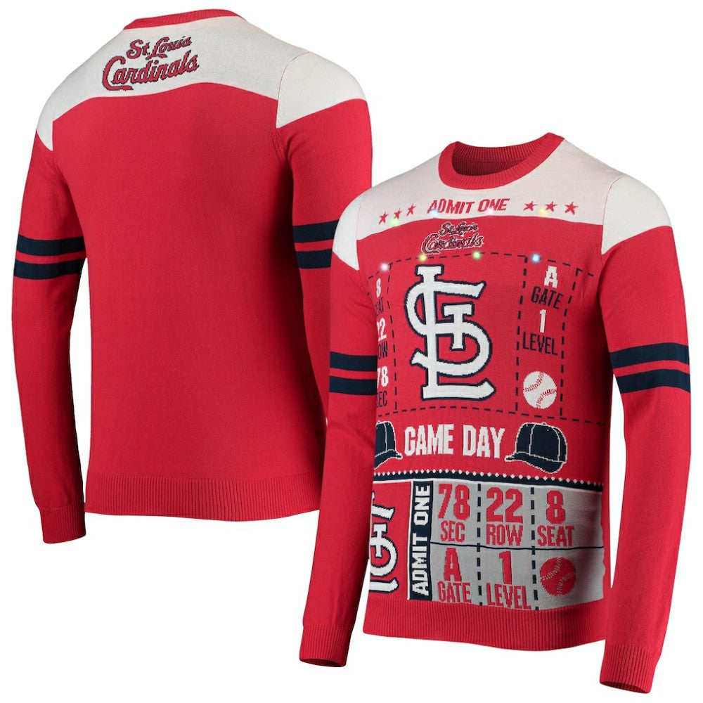 St. Louis Cardinals FOCO Ticket Light-Up Ugly Sweater - Red - MLB Sale