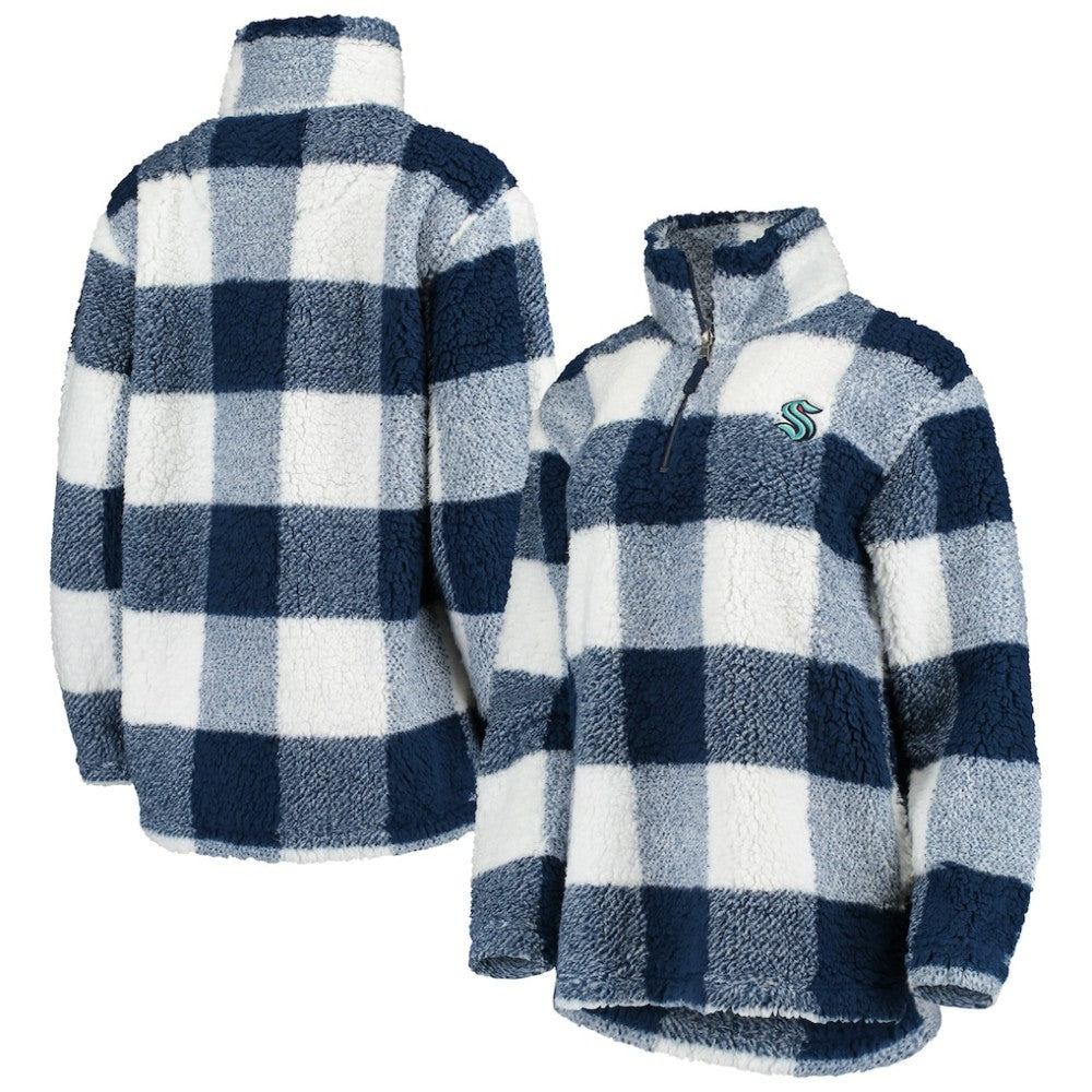 Seattle Kraken G-III 4Her by Carl Banks Women's Plaid Sherpa Quarter-Zip Jacket - Deep Sea Blue/White - NHL 4288009