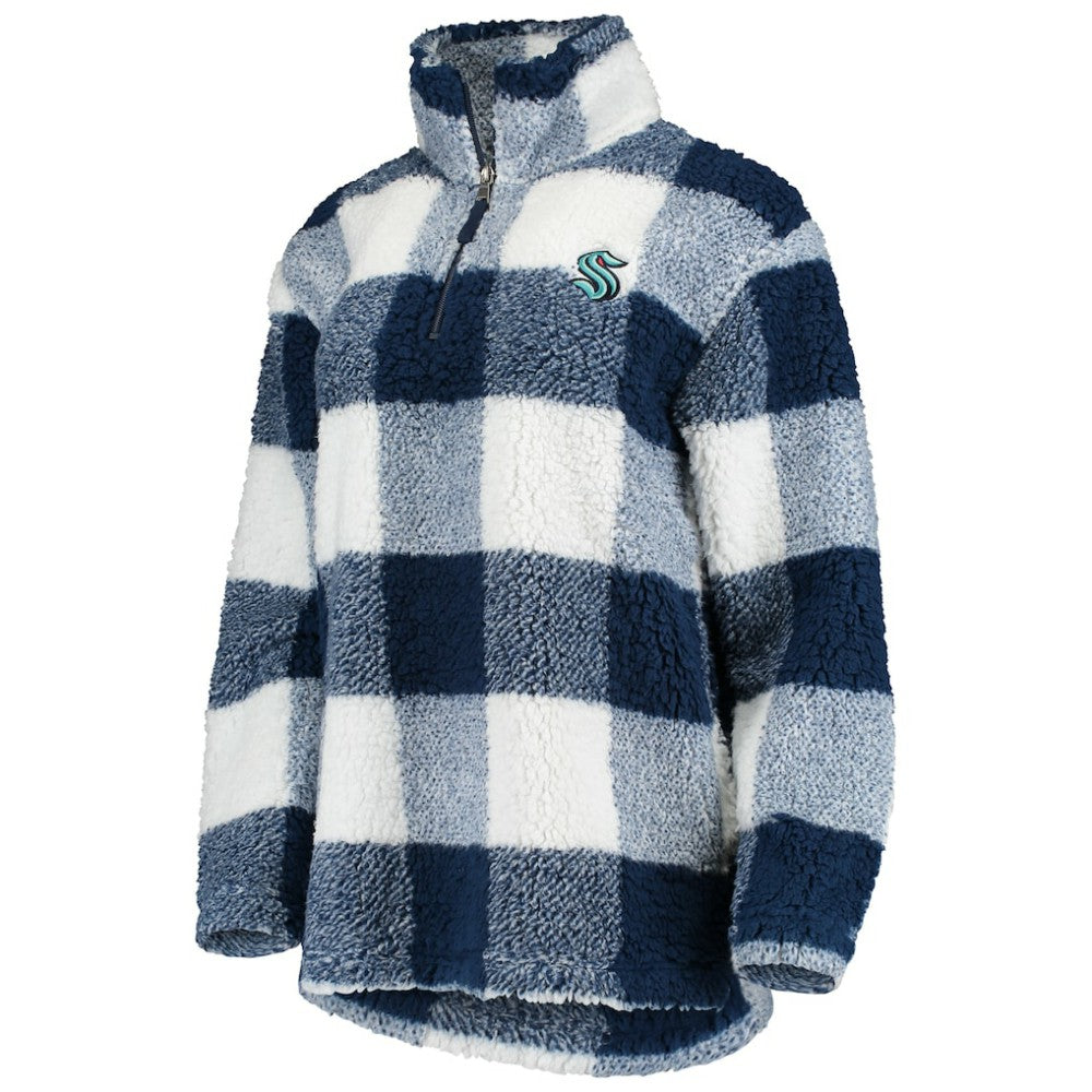 Seattle Kraken G-III 4Her by Carl Banks Women's Plaid Sherpa Quarter-Zip Jacket - Deep Sea Blue/White - NHL 4288009