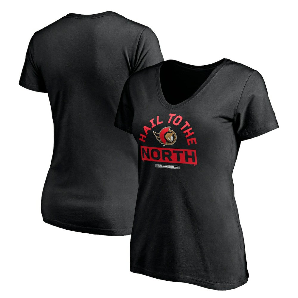Ottawa Senators Women's Hail to the North V-Neck T-Shirt - Black - NHL 4292593