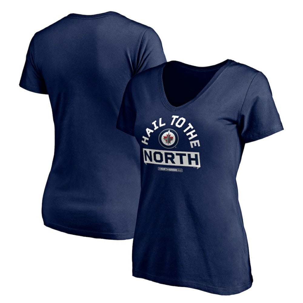 Winnipeg Jets Women's Hail to the North V-Neck T-Shirt - Navy - NHL 4292599