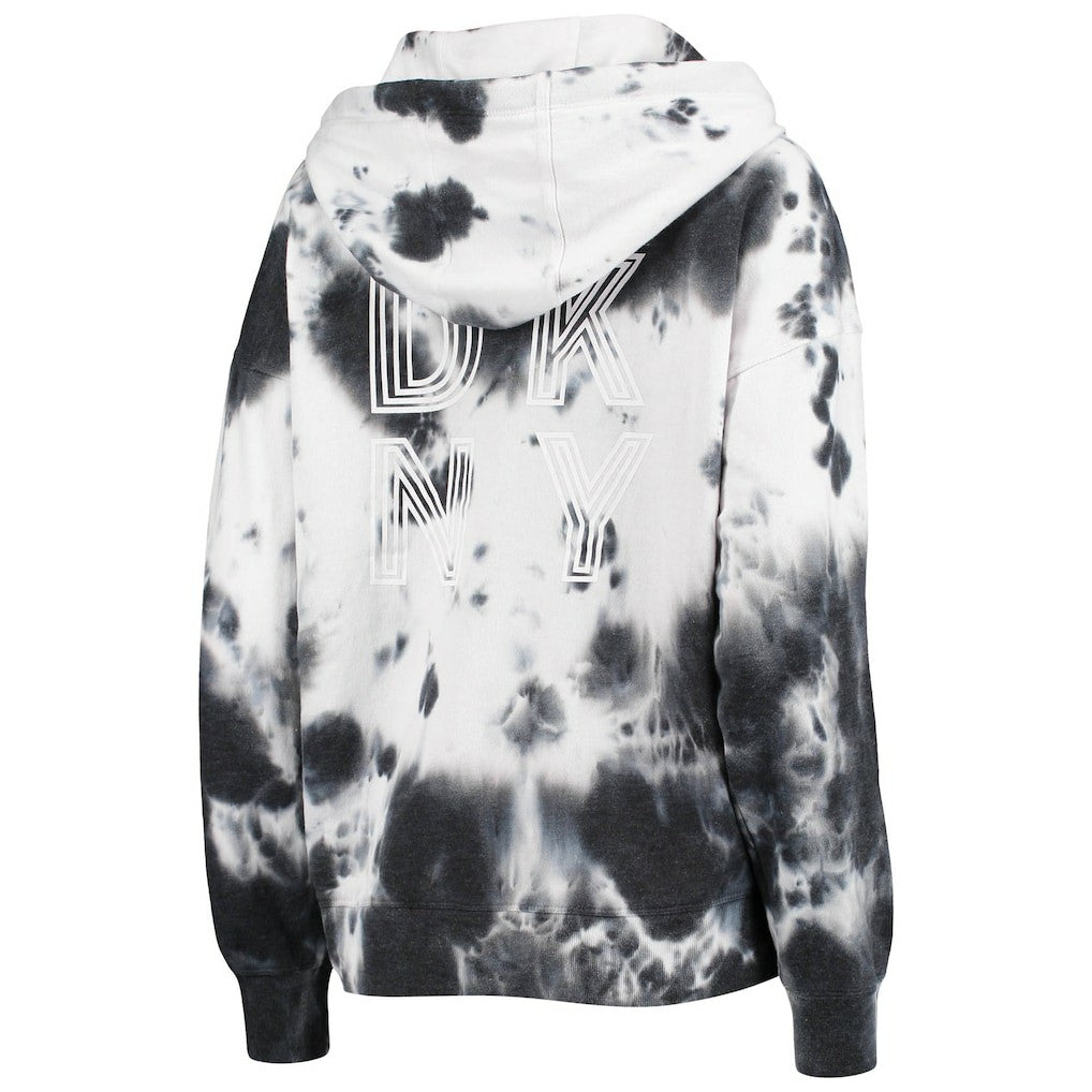 Los Angeles Chargers DKNY Sport Women's Dakota Oversized Tie-Dye Half-Zip Hoodie White/Black