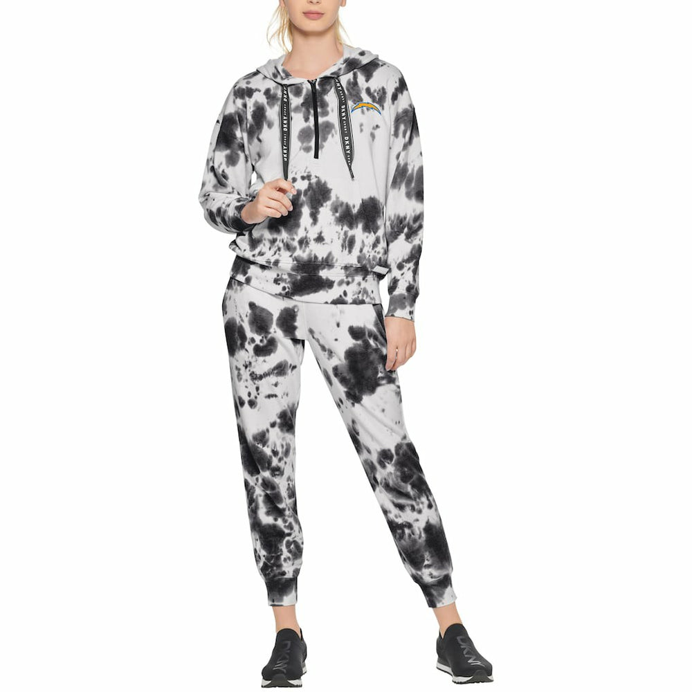 Los Angeles Chargers DKNY Sport Women's Dakota Oversized Tie-Dye Half-Zip Hoodie White/Black
