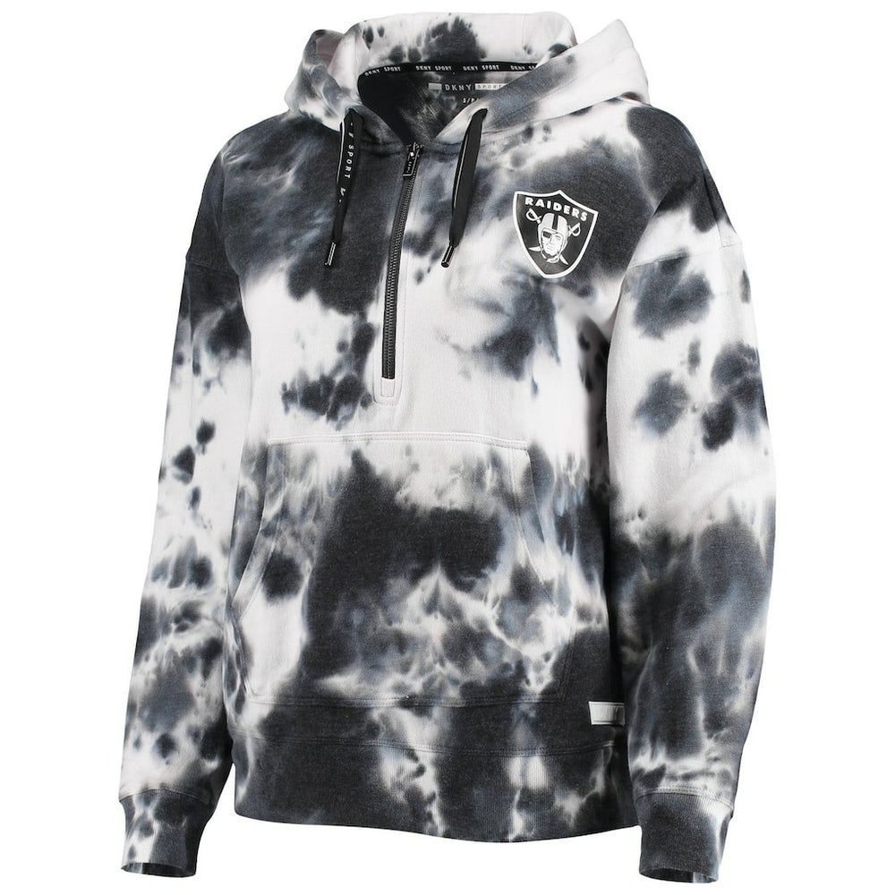 Las Vegas Raiders DKNY Sport Women's Dakota Oversized Tie-Dye Half-Zip Hoodie White/Black