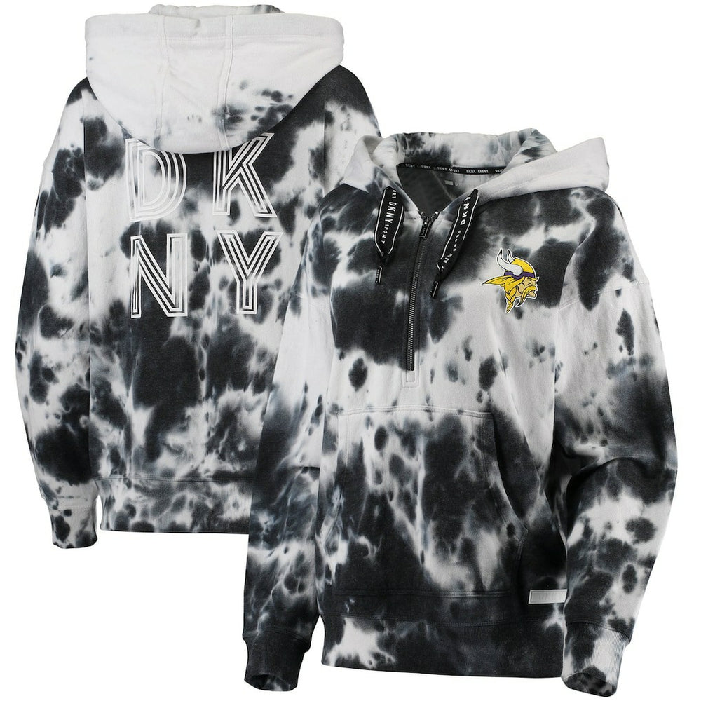 Minnesota Vikings DKNY Sport Women's Dakota Oversized Tie-Dye Half-Zip Hoodie White/Black