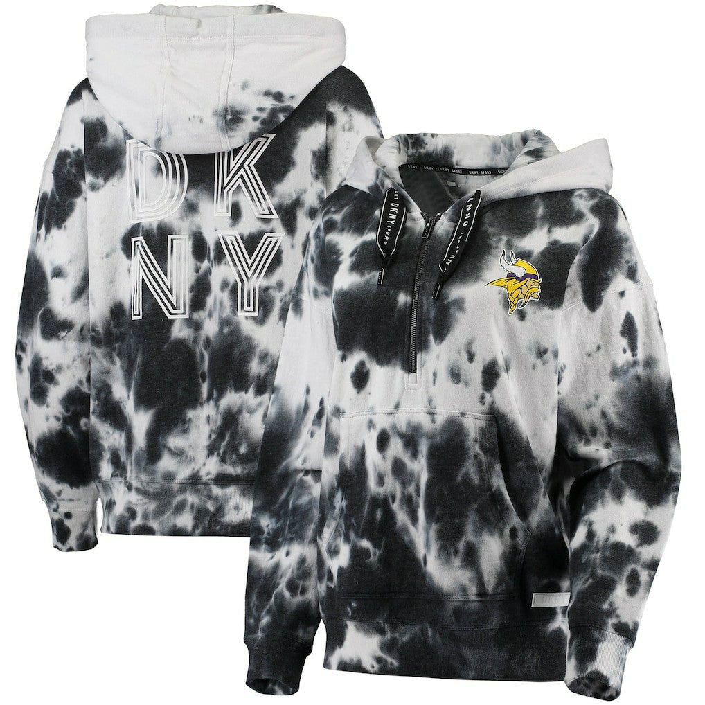 Minnesota Vikings DKNY Sport Women's Dakota Oversized Tie-Dye Half-Zip Hoodie White/Black