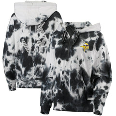 Minnesota Vikings DKNY Sport Women's Dakota Oversized Tie-Dye Half-Zip Hoodie White/Black