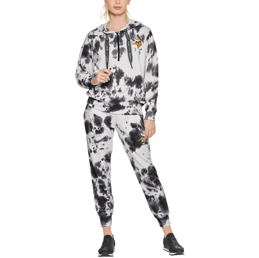 Minnesota Vikings DKNY Sport Women's Dakota Oversized Tie-Dye Half-Zip Hoodie White/Black