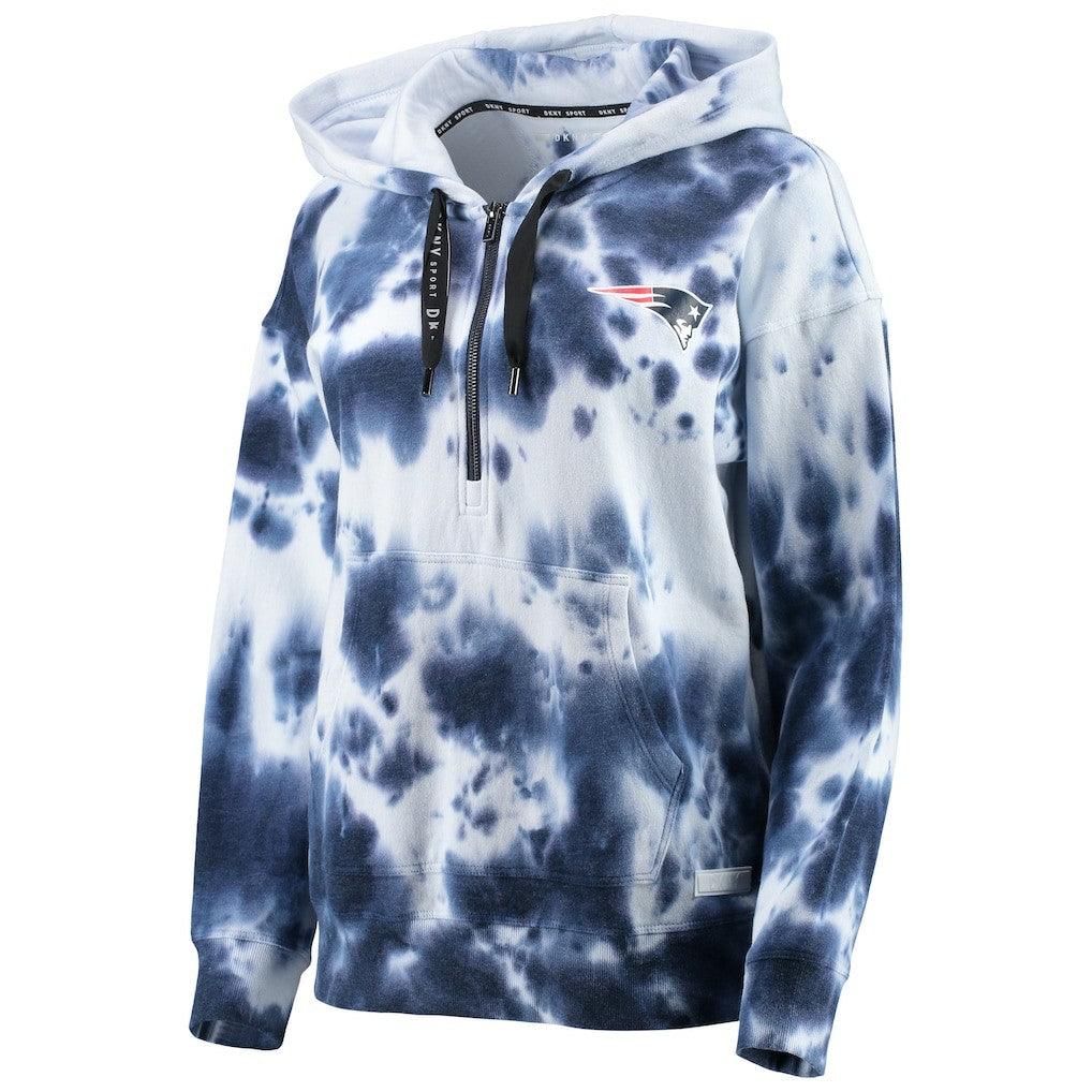 New England Patriots DKNY Sport Women's Dakota Oversized Tie-Dye Half-Zip Hoodie White/Navy