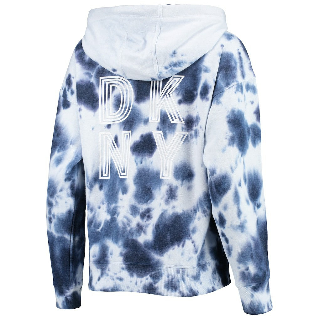 New England Patriots DKNY Sport Women's Dakota Oversized Tie-Dye Half-Zip Hoodie White/Navy