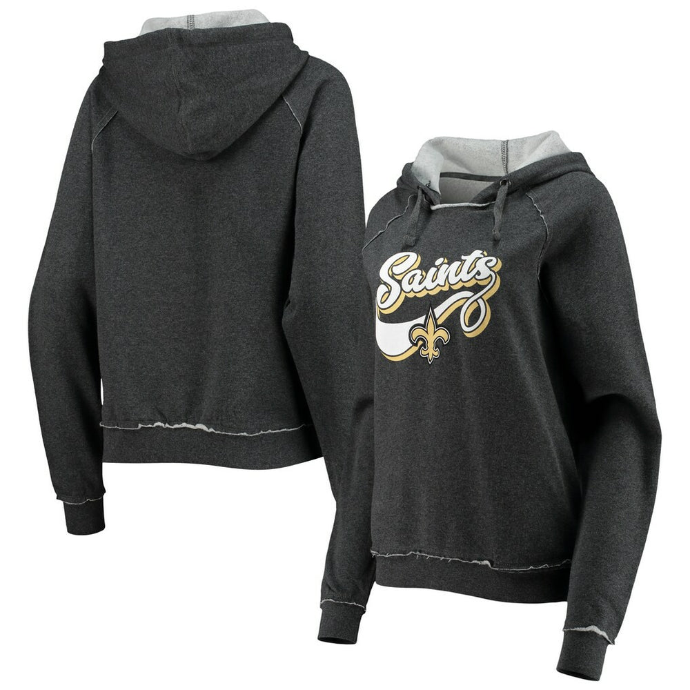 New Orleans Saints New Era Women's Script Fleece Raglan Pullover Hoodie Charcoal