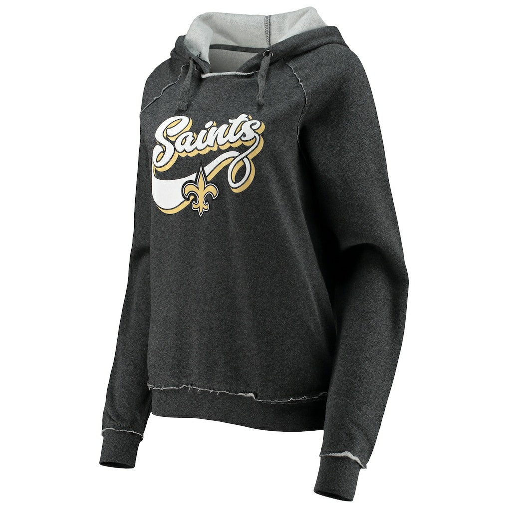 New Orleans Saints New Era Women's Script Fleece Raglan Pullover Hoodie Charcoal
