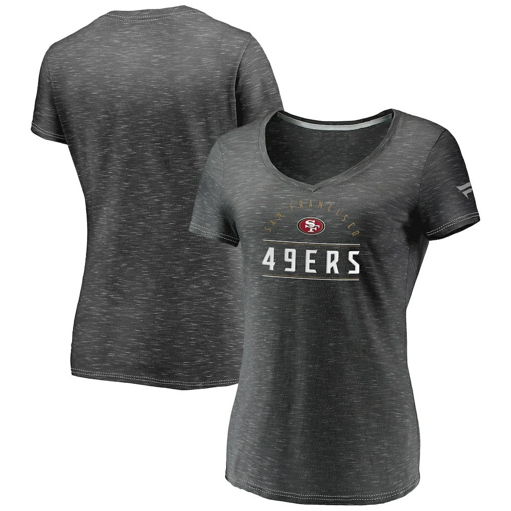 Fanatics San Francisco 49ers Women's League Leader Space Dye V-Neck T-Shirt Charcoal