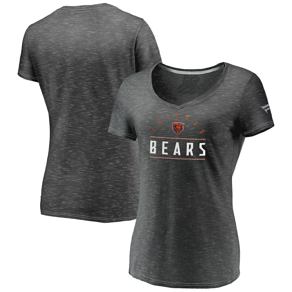 Fanatics Chicago Bears Women's League Leader Space Dye V-Neck T-Shirt Charcoal