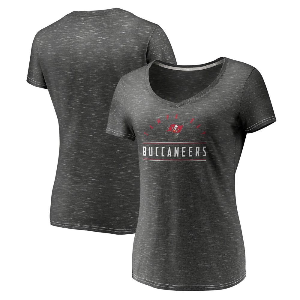 Fanatics Tampa Bay Buccaneers Women's League Leader Space Dye V-Neck T-Shirt Charcoal