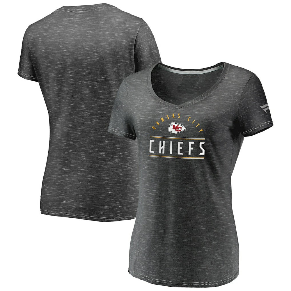 Fanatics Kansas City Chiefs Women's League Leader Space Dye V-Neck T-Shirt Charcoal