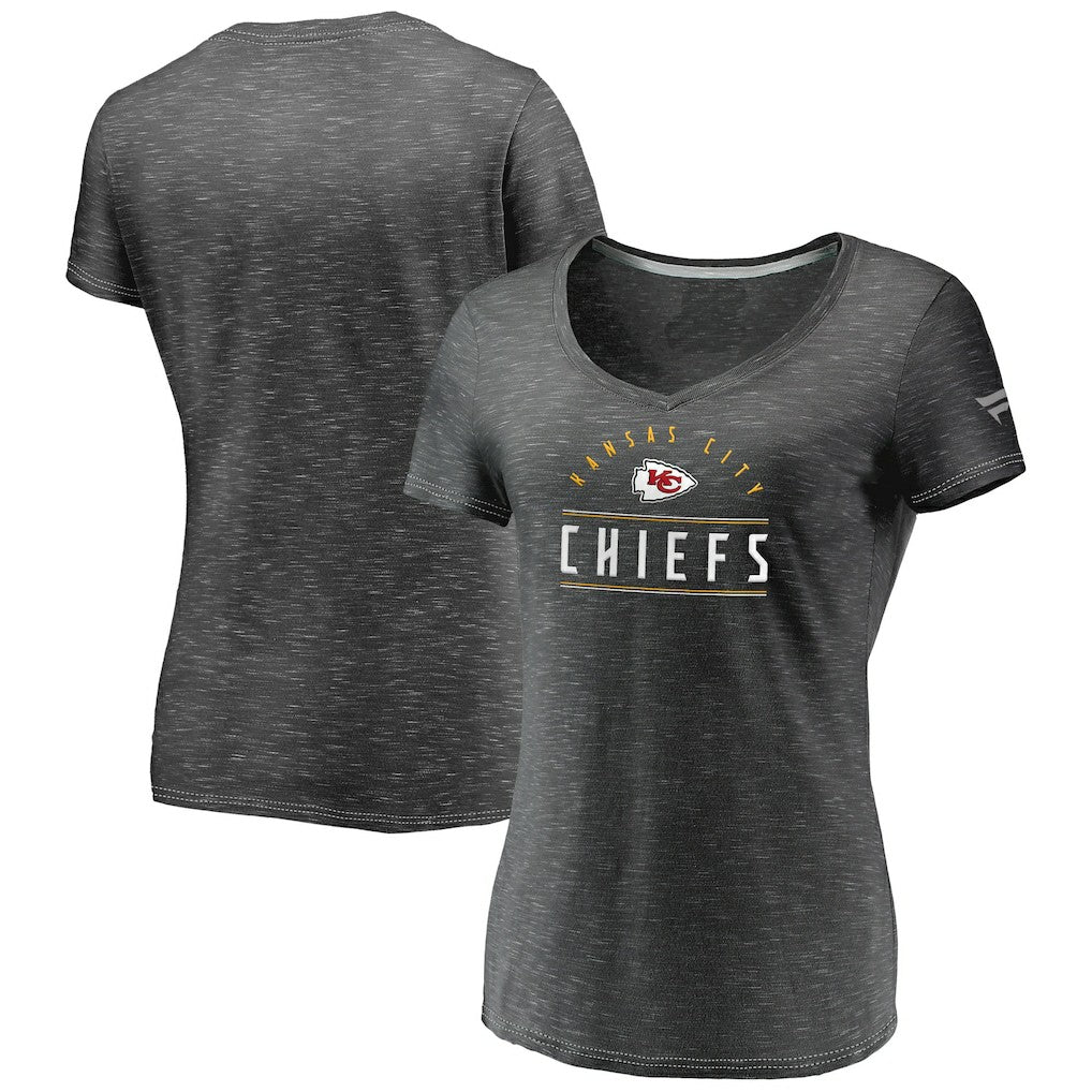 Fanatics Kansas City Chiefs Women's League Leader Space Dye V-Neck T-Shirt Charcoal
